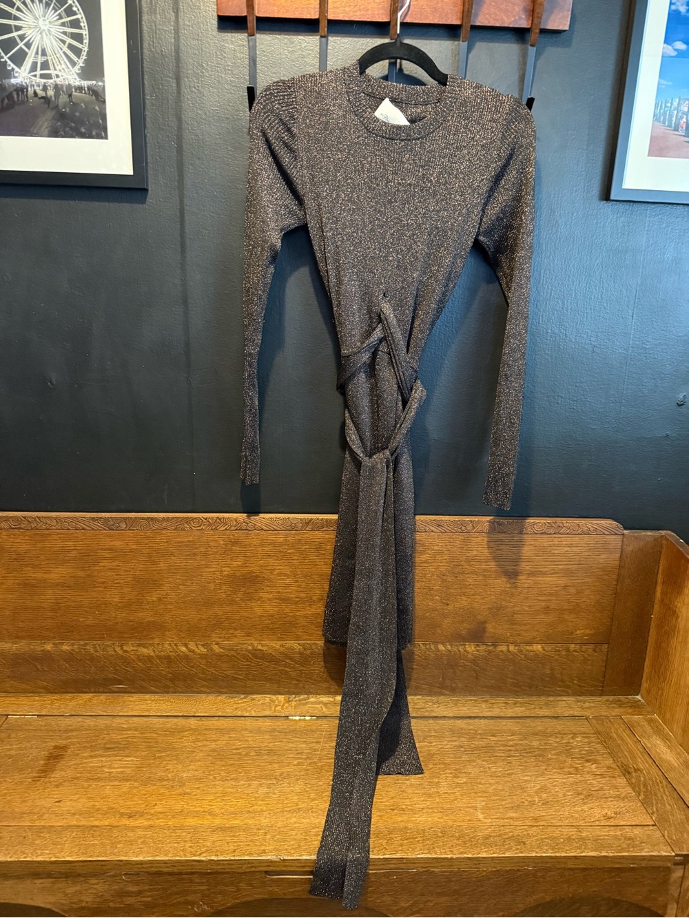 3.1 Phillip Lim Bronze Metallic Long-Sleeve Tie-Waist Dress